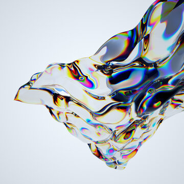 Figuras hechas en 3D tornasol. a visually striking 3d render showcasing abstract glass and liquid forms with vibrant blue and purple gradients flowing dynamically.