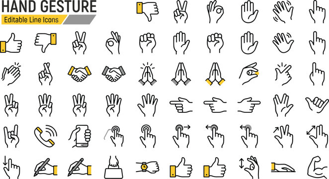 collection of diverse hand gestures and signs flat design vector illustration