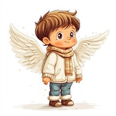 Obraz premium Cute cartoon angel on a white background.