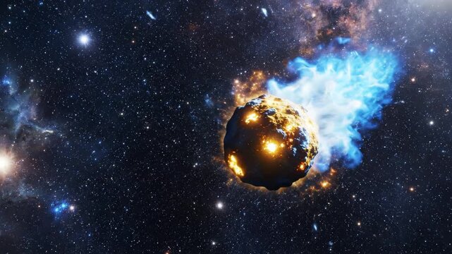 Asteroid in Space with Trail ideal for sleek commercial backgrounds and title sequences