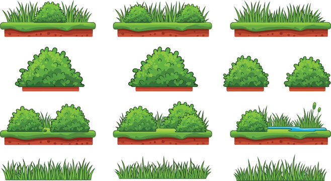 Green grassy hill and flat lawn illustrations Vector