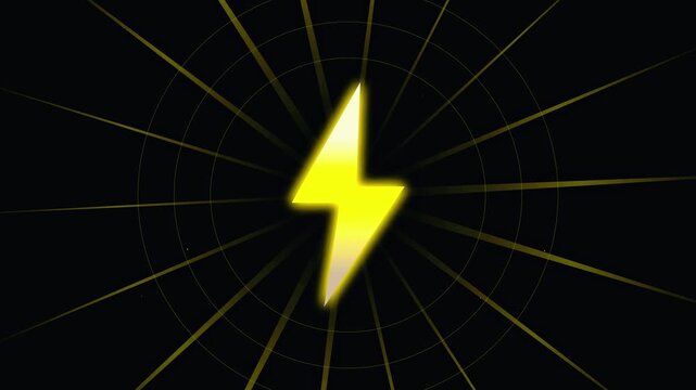Vibrant yellow lightning bolt icon with radiating lines on a sleek dark background, symbolizing electricity, high voltage, and rapid power generation