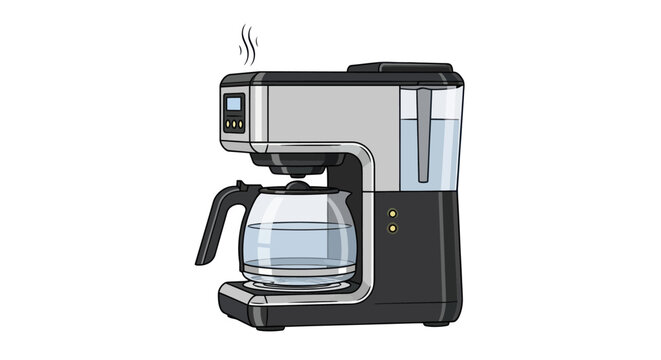 Modern Drip Coffee Maker Brewing Hot Water, Isolated on White Background