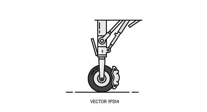 Airplane Landing Gear Detail: Front Wheel and Strut, Aviation Engineering Vector Illustration