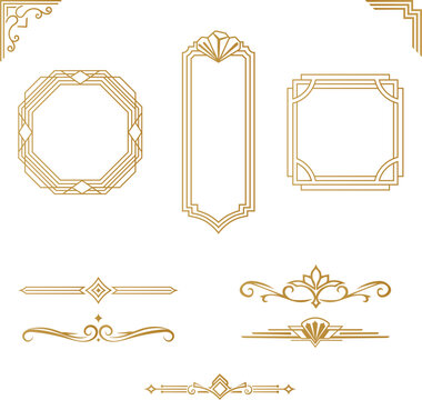 Elegant Gold Art Deco Geometric Frame and Decorative Divider Vector Set