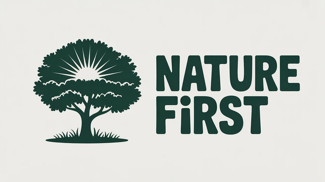 Nature First logo design, representing environmental conservation and sustainability with tree graphic
