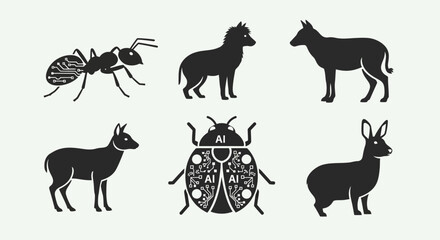 Collection of various animal and insect silhouettes in a minimalist style. © Imah