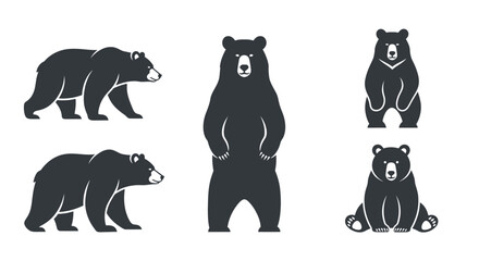 Naklejka premium Collection of various bear poses in a minimalist black and white style.