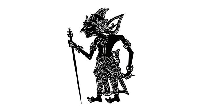 Traditional Indonesian Wayang Kulit Shadow Puppet Character on White Background