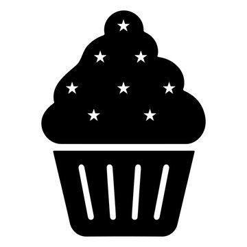 Sweet Cupcake with Star Sprinkles Silhouette Illustration Bakery Dessert Food Vector