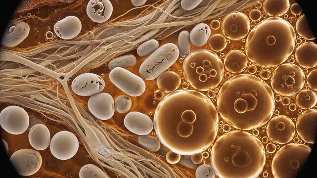 Sourdough yeast fermentation through gluten network, food science concept