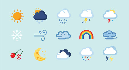 Obraz premium Weather icons set on light background