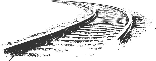 Obraz premium Hand drawn sketch of curving railroad tracks vanishing into the distance landscape vector illustration background.
