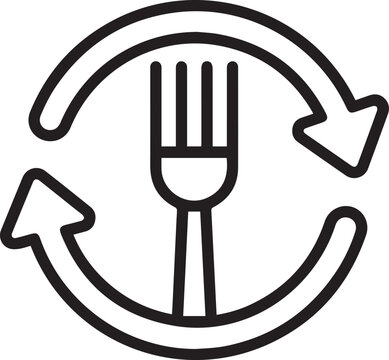 Modern Minimalist Recycling Fork Icon with Bent Tines Forming Circular Arrow Symbol for Sustainable Waste Management, Eco-Friendly Branding, Corporate Sustainability Campaigns, Zero-Waste