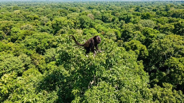 Howler Monkey Calling from Treetop of the Amazon Rainforest