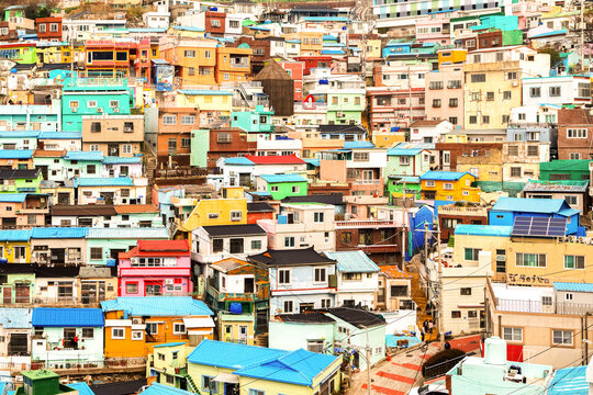 A view of colorful houses at the Gamcheon Cultural Village. South Korea. Busan.