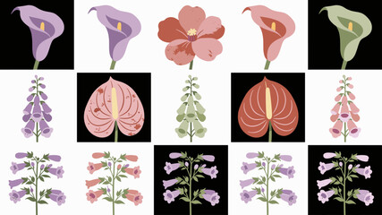 A charming collection of foxglove flower illustrations in pastel shades. Ideal for botanical designs, springtime themes, or adding a delicate touch to © jajang