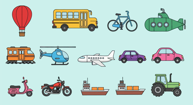 Transportation vehicles cartoon illustration