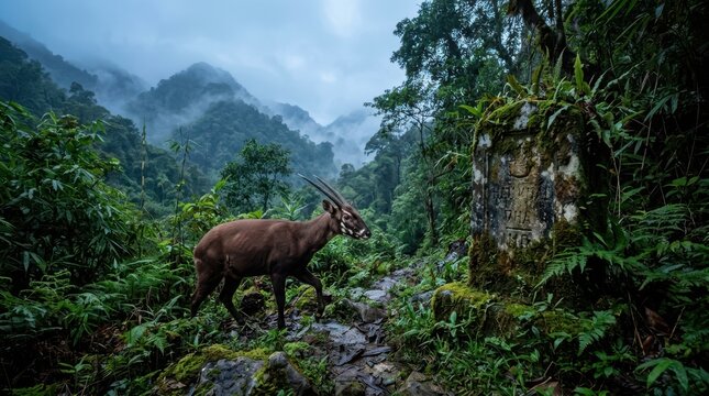 Saola Rare Antelope in the Annamite Mountain Range Vietnam