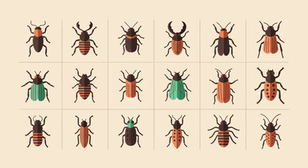 Variety of insect illustrations on beige background © Indahyulia