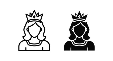 Elegant queen or princess avatar vector icon set with crown in outline and solid fill variations for royalty © Nova