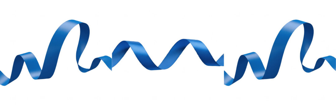 Elegant Flowing Blue Satin Ribbon Wave Isolated PNG, Decorative Silk Fabric Banner Strip for Award, Gift, and Celebration Design.
