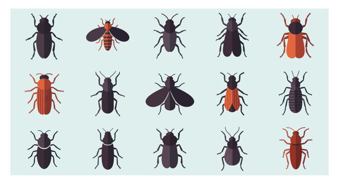 Various insects collection on light green