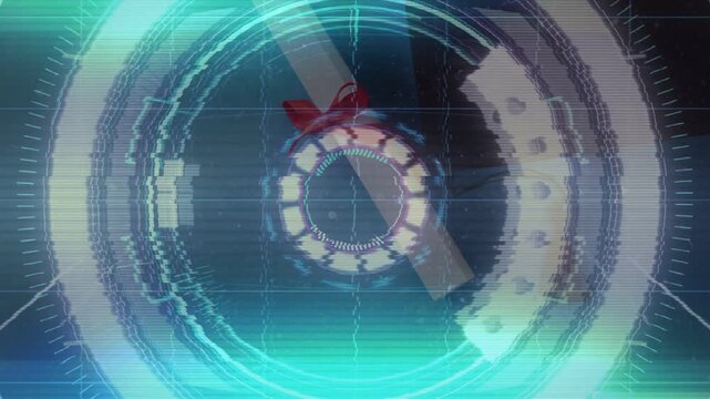 Scanline crossing causing HUD scan, rings pulsing rotating, showing diploma and tassel for review