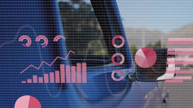Blue vehicle side remaining static, frame starting HUD overlays growing, analysing automotive data