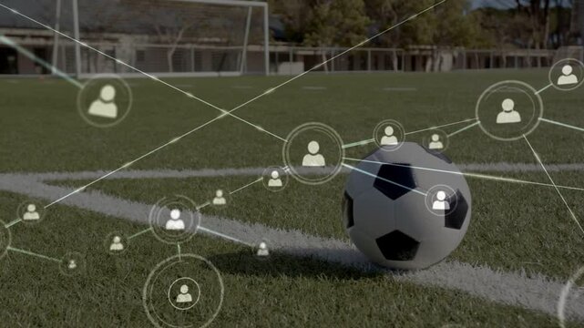 Ball anchoring node appearing, expanding outward, connecting faint nodes, showing team network