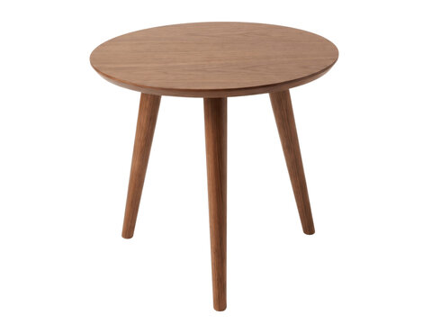 Brown wooden small round table isolated on transparent background