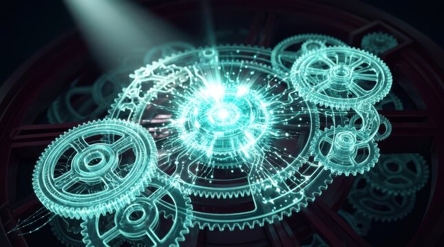 Gear Technology Holographic Gears with Glowing Core Illustration