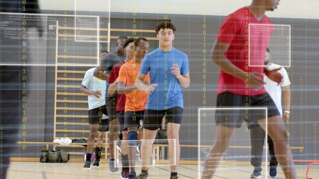 Coach gesturing starts team doing high-knee drill for sports cones visible front shifting to blue