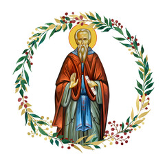 Obraz premium Saint Petrit Korishes. Decorative vintage floral wreath, illustration in Byzantine style isolated