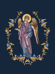 Obraz premium Guardian angel. Decorative vintage floral illustration in Byzantine style
