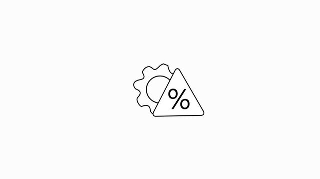 Minimalist line animation of spinning gear and percentage sign on white background.