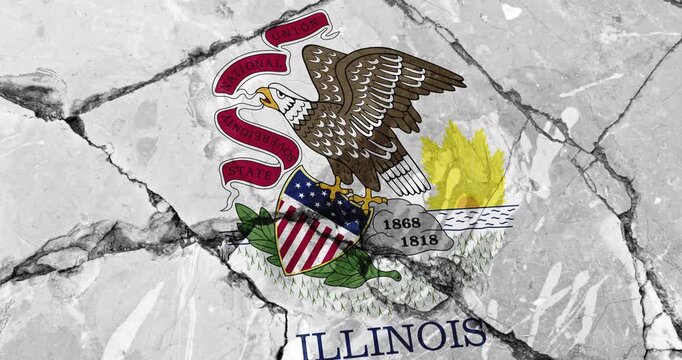 A panning video of a cracked wall with The illinois state flag of the United States of America