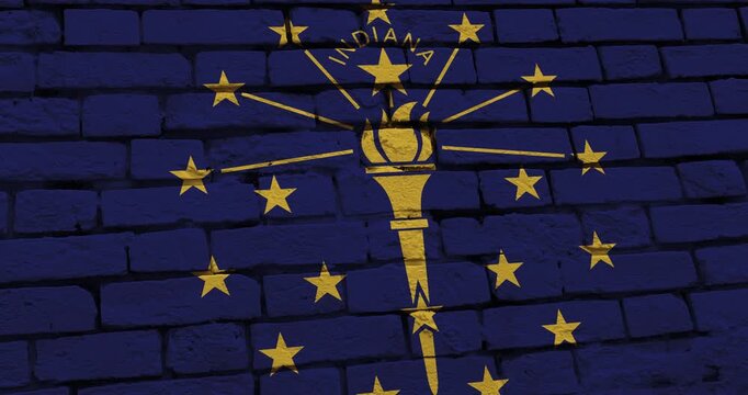 A panning video of a brick wall with the indiana state flag of the United States of America