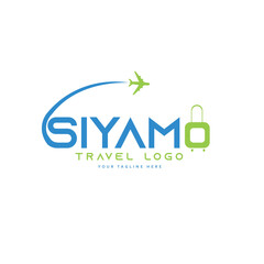 Fototapeta premium SIYAM Travel Logo: A visually appealing logo incorporating an airplane and luggage, symbolizing the essence of travel, tourism and journey.