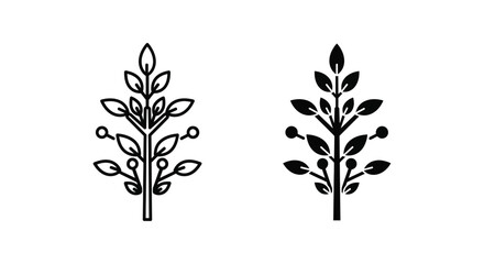 Obraz premium Stylized plant branch with leaves and berries vector illustration outline and solid fill for nature