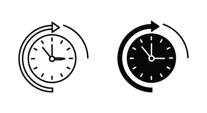 Clock with circular arrow icon vector illustration line and solid fill styles