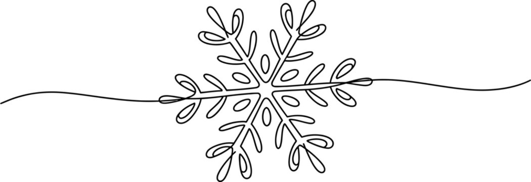 Continuous single line drawing of a snowflake winter symbol for holiday decoration and christmas season graphic design element Vector, illustration
