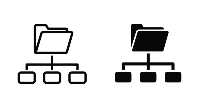 File folder hierarchy icon set depicting organized data storage and directory structure for digital systems