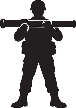 Soldier silhouette with bazooka in standing pose icon for military warfare army defense vector illustration