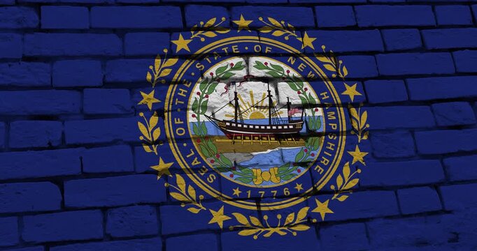 A panning video of a brick wall with the new hampshire state flag of the United States of America