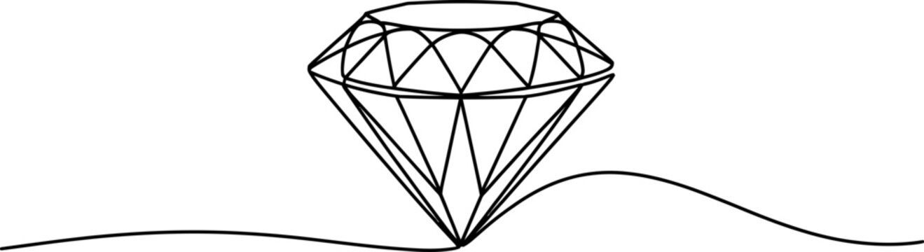Continuous single line drawing of a brilliant cut diamond gemstone symbol isolated as a minimalist black outline vector illustration design Vector, illustration