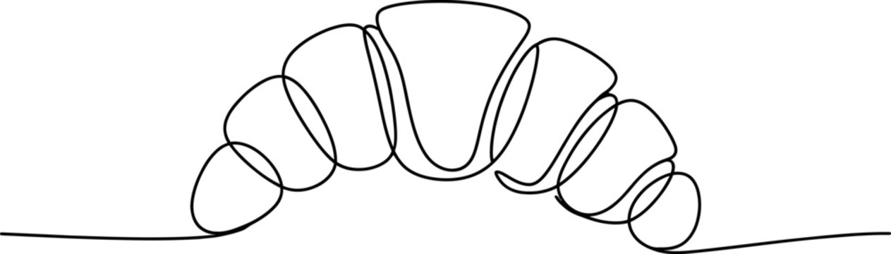 Fresh croissant pastry drawn in a simple continuous single line art style for bakery branding and food menu design elements Vector, illustration