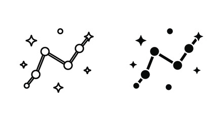 Abstract zigzag line constellation icon with stars and dots in outline and silhouette forms for creative design © Quantum