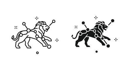 Stylized lion constellation icon in outline and silhouette styles representing zodiac sign Leo for astrology © Quantum