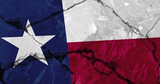 A panning video of a cracked wall with The texas state flag of the United States of America